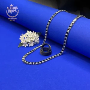 Baguette Tennis Chain in White Gold + Ring Combo