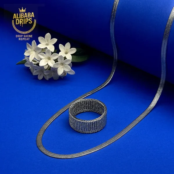 Royal Silver Drip Chain & Mesh Ring Combo - Image 2